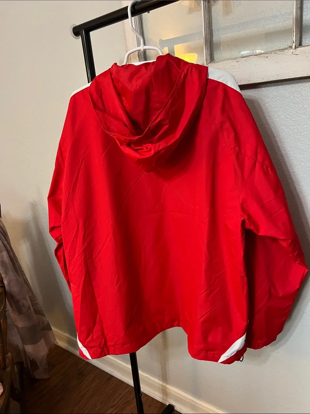 Sport-Tek Red & White Hooded Windbreaker